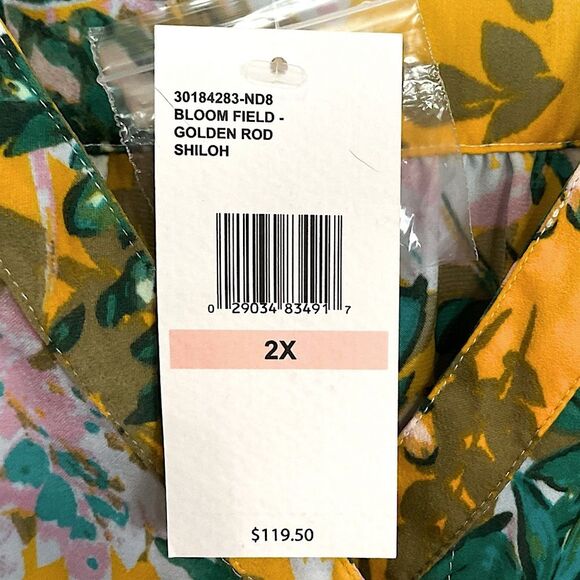 JESSICA SIMPSON Shiloh Satin Dress Yellow Floral Print Golden Rod Sz 2X NWT - Picture 9 of 11